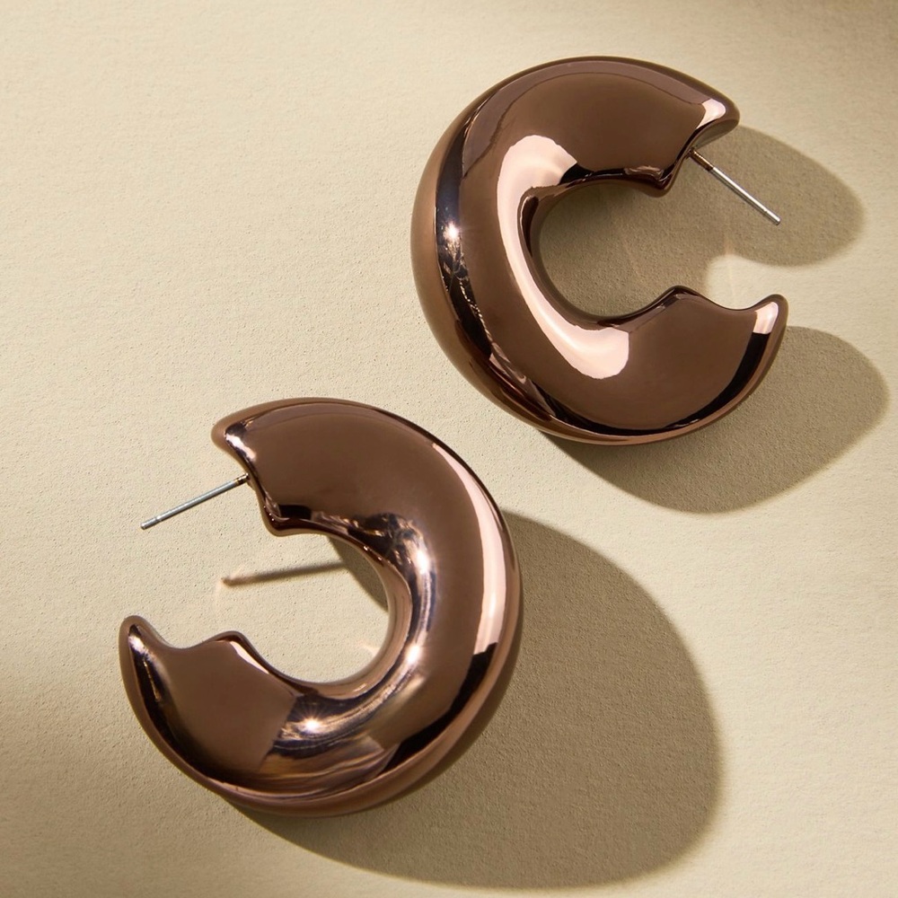 Anthropologie Brown Large Mod Hoop Earrings